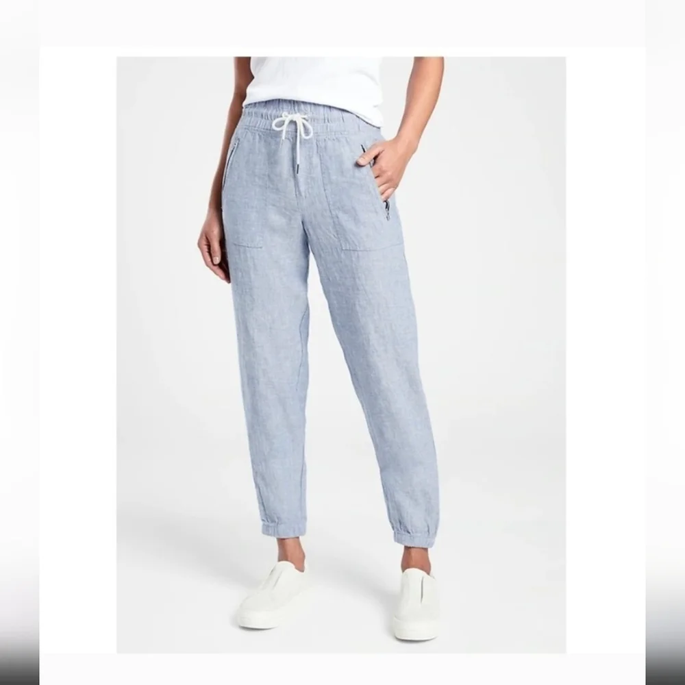 Athleta Cabo Linen Jogger Chambray Blue Size 6P - Picture 1 of 13
